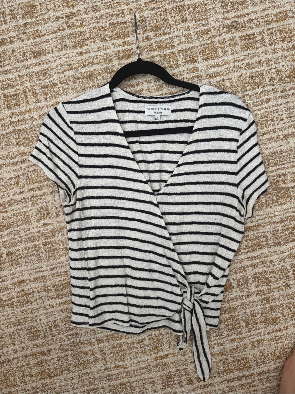 Madewell Black and White Striped Tie-Waist Crop Top